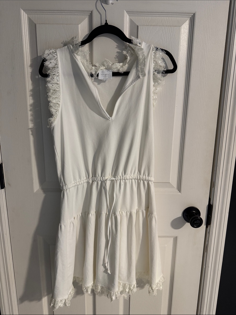 sundays White Lace-Trim Sleeveless Mini Dress